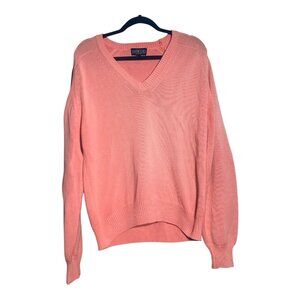 Vintage Lands End Sweater Mens Large Salmon Made In USA 100% Cotton